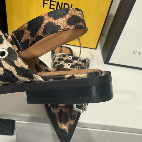 Ganni Leopard Print Buckle Slingback Flats - Picture 7 of 13